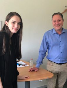 Picture of Sophie and Managing Director Mattias in his office